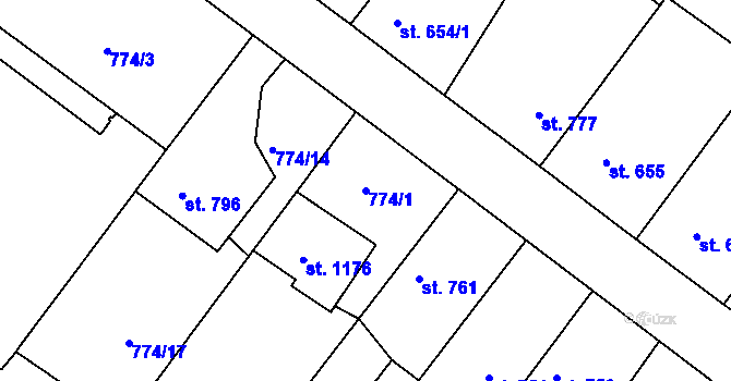 Parcela st. 774/1 v KÚ Bakov nad Jizerou, Katastrální mapa