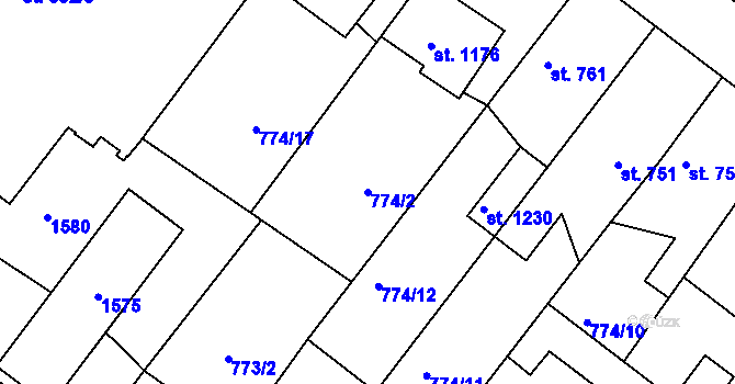 Parcela st. 774/2 v KÚ Bakov nad Jizerou, Katastrální mapa