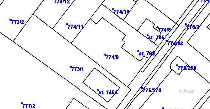 Parcela st. 774/9 v KÚ Bakov nad Jizerou, Katastrální mapa