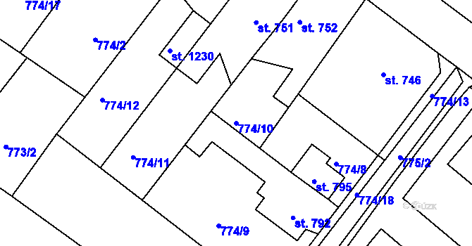 Parcela st. 774/10 v KÚ Bakov nad Jizerou, Katastrální mapa
