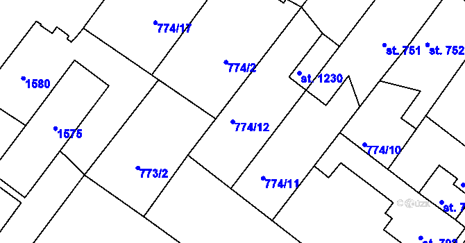 Parcela st. 774/12 v KÚ Bakov nad Jizerou, Katastrální mapa