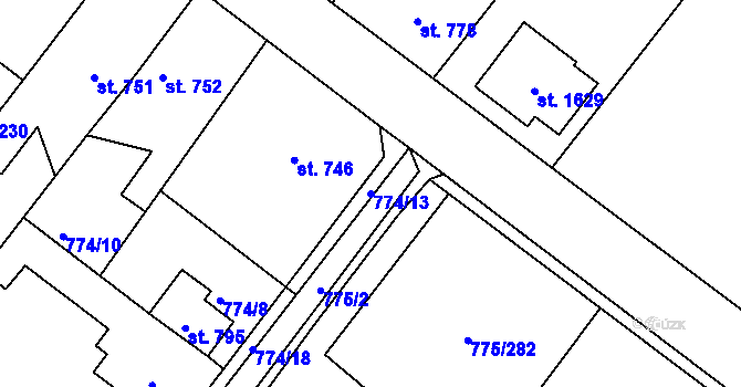 Parcela st. 774/13 v KÚ Bakov nad Jizerou, Katastrální mapa