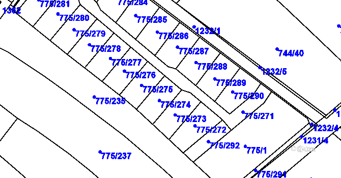 Parcela st. 775/1 v KÚ Bakov nad Jizerou, Katastrální mapa