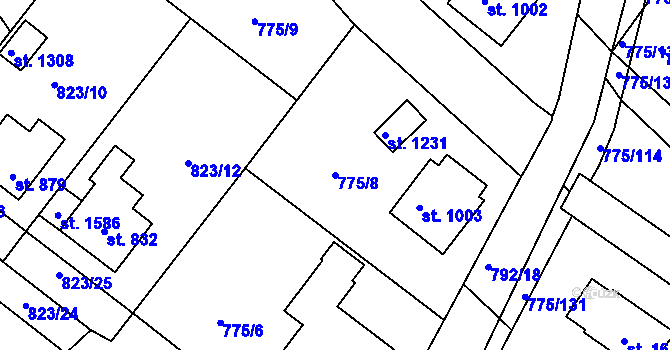 Parcela st. 775/8 v KÚ Bakov nad Jizerou, Katastrální mapa