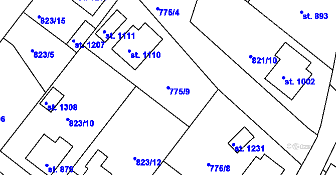 Parcela st. 775/9 v KÚ Bakov nad Jizerou, Katastrální mapa