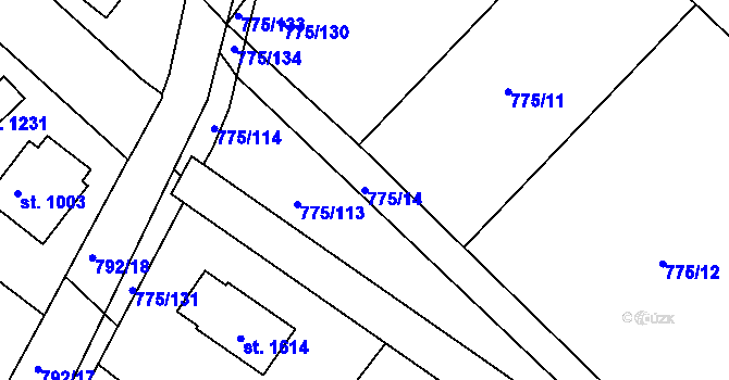 Parcela st. 775/14 v KÚ Bakov nad Jizerou, Katastrální mapa