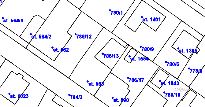 Parcela st. 786/13 v KÚ Bakov nad Jizerou, Katastrální mapa