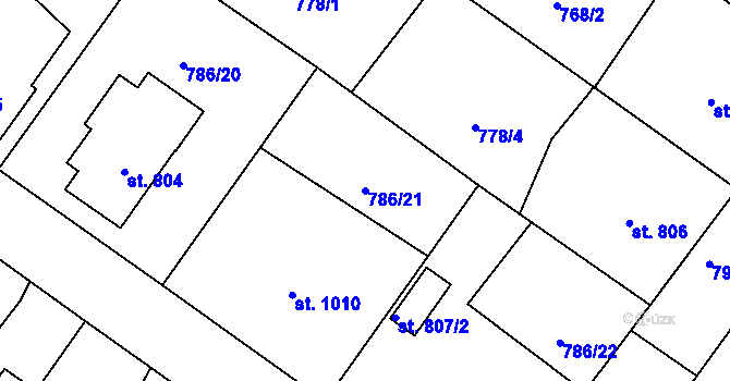 Parcela st. 786/21 v KÚ Bakov nad Jizerou, Katastrální mapa