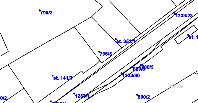 Parcela st. 796/3 v KÚ Bakov nad Jizerou, Katastrální mapa