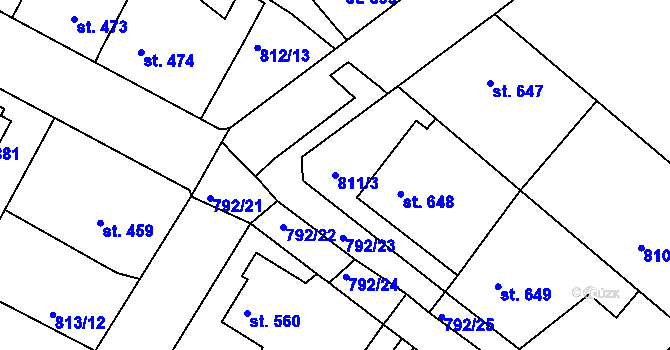 Parcela st. 811/3 v KÚ Bakov nad Jizerou, Katastrální mapa