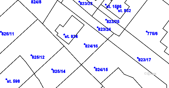 Parcela st. 824/16 v KÚ Bakov nad Jizerou, Katastrální mapa