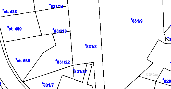 Parcela st. 831/8 v KÚ Bakov nad Jizerou, Katastrální mapa