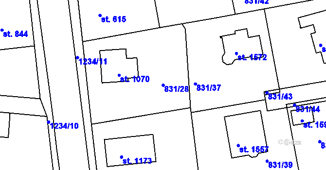 Parcela st. 831/28 v KÚ Bakov nad Jizerou, Katastrální mapa