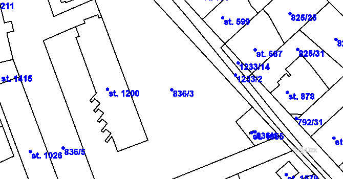 Parcela st. 836/3 v KÚ Bakov nad Jizerou, Katastrální mapa