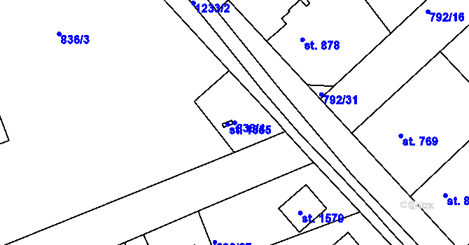 Parcela st. 836/4 v KÚ Bakov nad Jizerou, Katastrální mapa