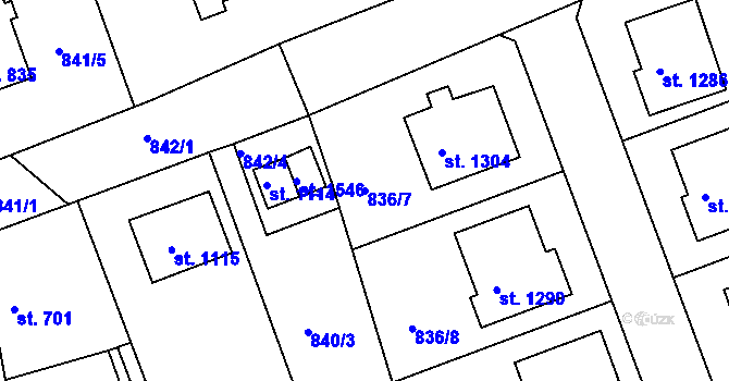 Parcela st. 836/7 v KÚ Bakov nad Jizerou, Katastrální mapa