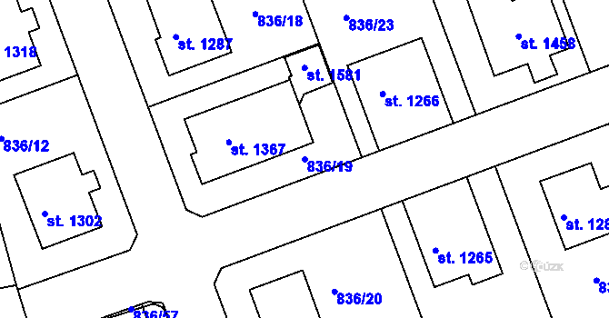 Parcela st. 836/19 v KÚ Bakov nad Jizerou, Katastrální mapa