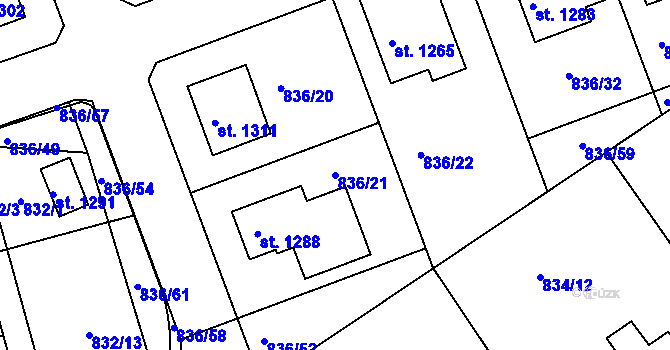 Parcela st. 836/21 v KÚ Bakov nad Jizerou, Katastrální mapa