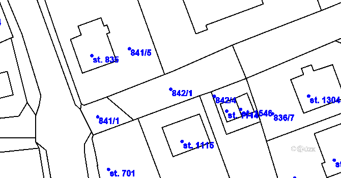 Parcela st. 842/1 v KÚ Bakov nad Jizerou, Katastrální mapa