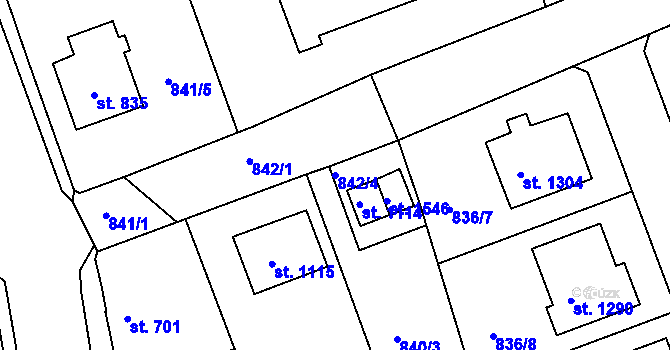 Parcela st. 842/4 v KÚ Bakov nad Jizerou, Katastrální mapa