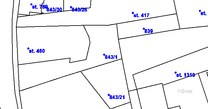 Parcela st. 843/1 v KÚ Bakov nad Jizerou, Katastrální mapa