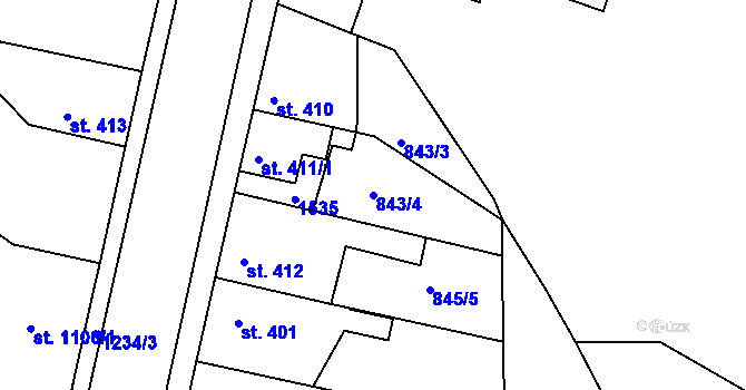 Parcela st. 843/4 v KÚ Bakov nad Jizerou, Katastrální mapa