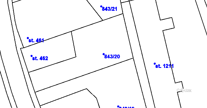 Parcela st. 843/20 v KÚ Bakov nad Jizerou, Katastrální mapa