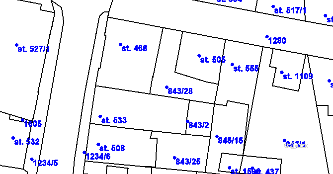 Parcela st. 843/28 v KÚ Bakov nad Jizerou, Katastrální mapa
