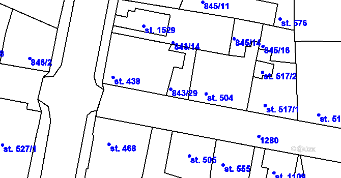 Parcela st. 843/29 v KÚ Bakov nad Jizerou, Katastrální mapa