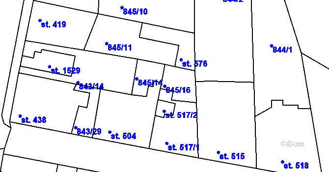Parcela st. 845/16 v KÚ Bakov nad Jizerou, Katastrální mapa