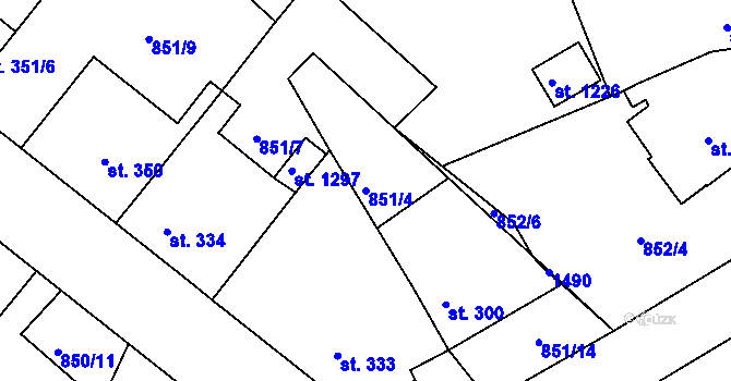 Parcela st. 851/4 v KÚ Bakov nad Jizerou, Katastrální mapa