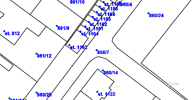 Parcela st. 858/7 v KÚ Bakov nad Jizerou, Katastrální mapa