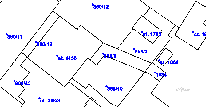 Parcela st. 858/9 v KÚ Bakov nad Jizerou, Katastrální mapa