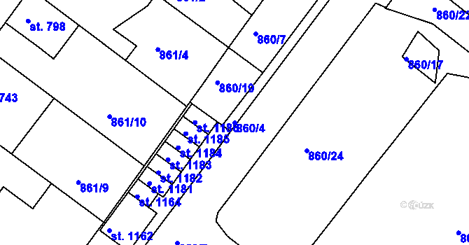 Parcela st. 860/4 v KÚ Bakov nad Jizerou, Katastrální mapa