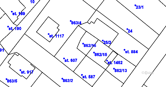 Parcela st. 862/16 v KÚ Bakov nad Jizerou, Katastrální mapa