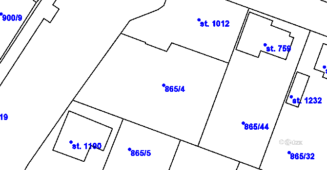 Parcela st. 865/4 v KÚ Bakov nad Jizerou, Katastrální mapa