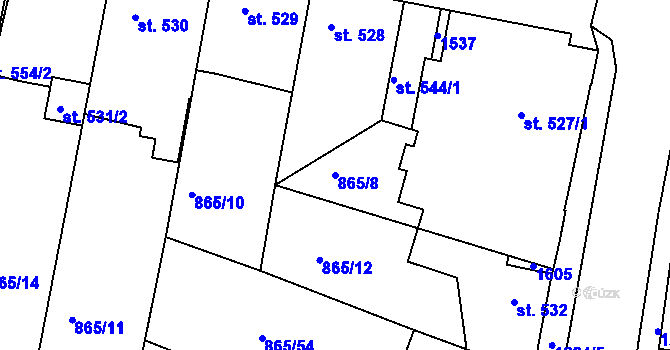 Parcela st. 865/8 v KÚ Bakov nad Jizerou, Katastrální mapa