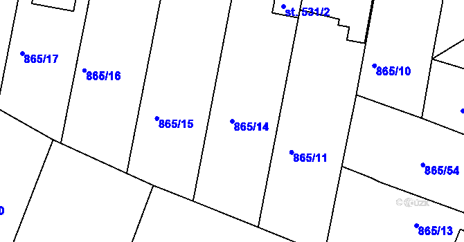 Parcela st. 865/14 v KÚ Bakov nad Jizerou, Katastrální mapa