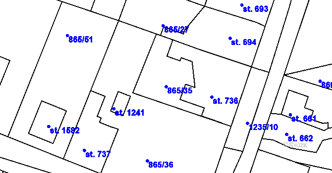 Parcela st. 865/35 v KÚ Bakov nad Jizerou, Katastrální mapa