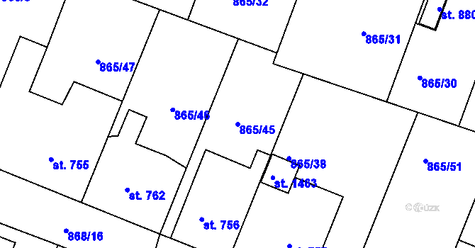 Parcela st. 865/45 v KÚ Bakov nad Jizerou, Katastrální mapa