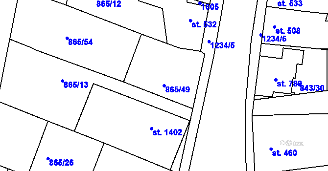 Parcela st. 865/49 v KÚ Bakov nad Jizerou, Katastrální mapa