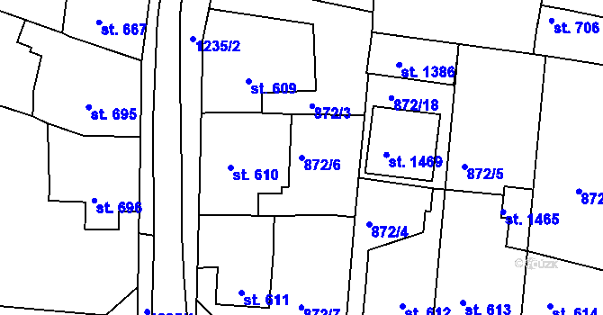 Parcela st. 872/6 v KÚ Bakov nad Jizerou, Katastrální mapa