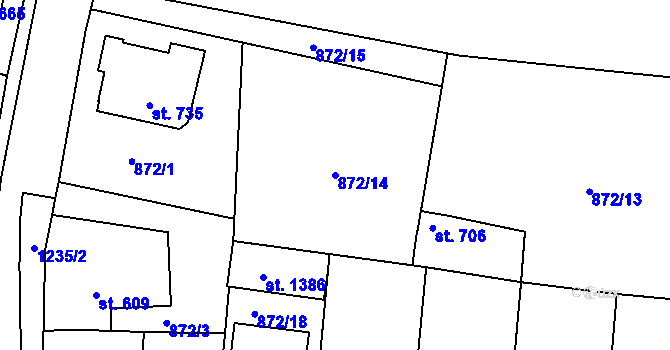 Parcela st. 872/14 v KÚ Bakov nad Jizerou, Katastrální mapa