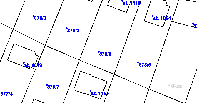 Parcela st. 878/5 v KÚ Bakov nad Jizerou, Katastrální mapa