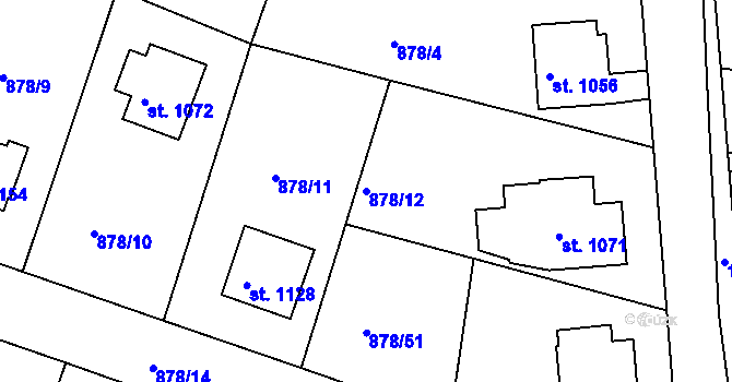 Parcela st. 878/12 v KÚ Bakov nad Jizerou, Katastrální mapa
