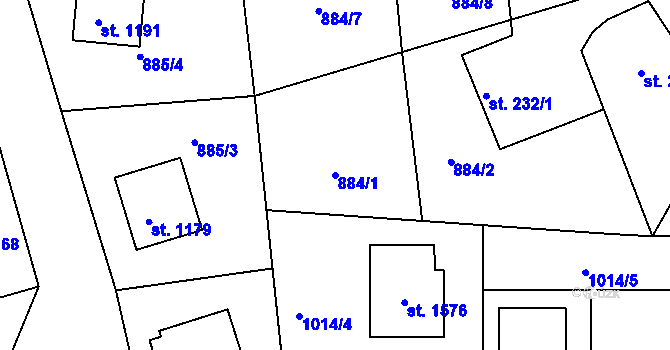 Parcela st. 884/1 v KÚ Bakov nad Jizerou, Katastrální mapa