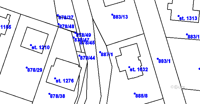 Parcela st. 887/1 v KÚ Bakov nad Jizerou, Katastrální mapa