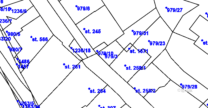Parcela st. 979/3 v KÚ Bakov nad Jizerou, Katastrální mapa