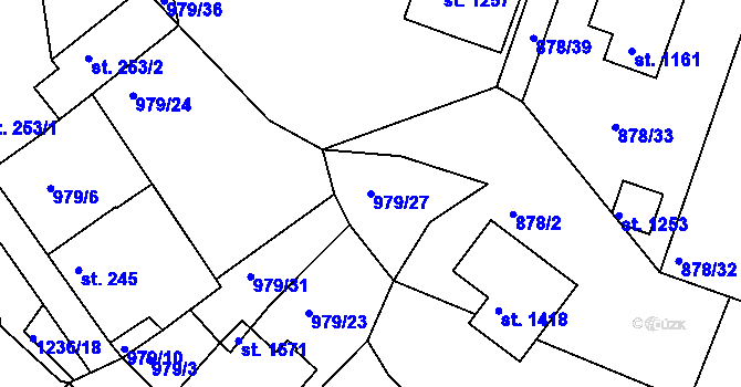 Parcela st. 979/27 v KÚ Bakov nad Jizerou, Katastrální mapa