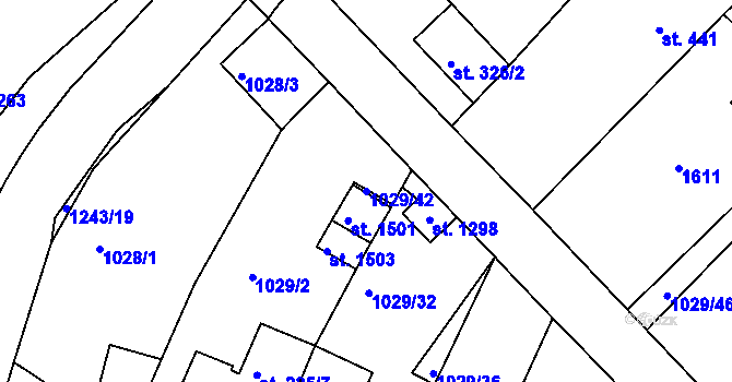 Parcela st. 1029/42 v KÚ Bakov nad Jizerou, Katastrální mapa